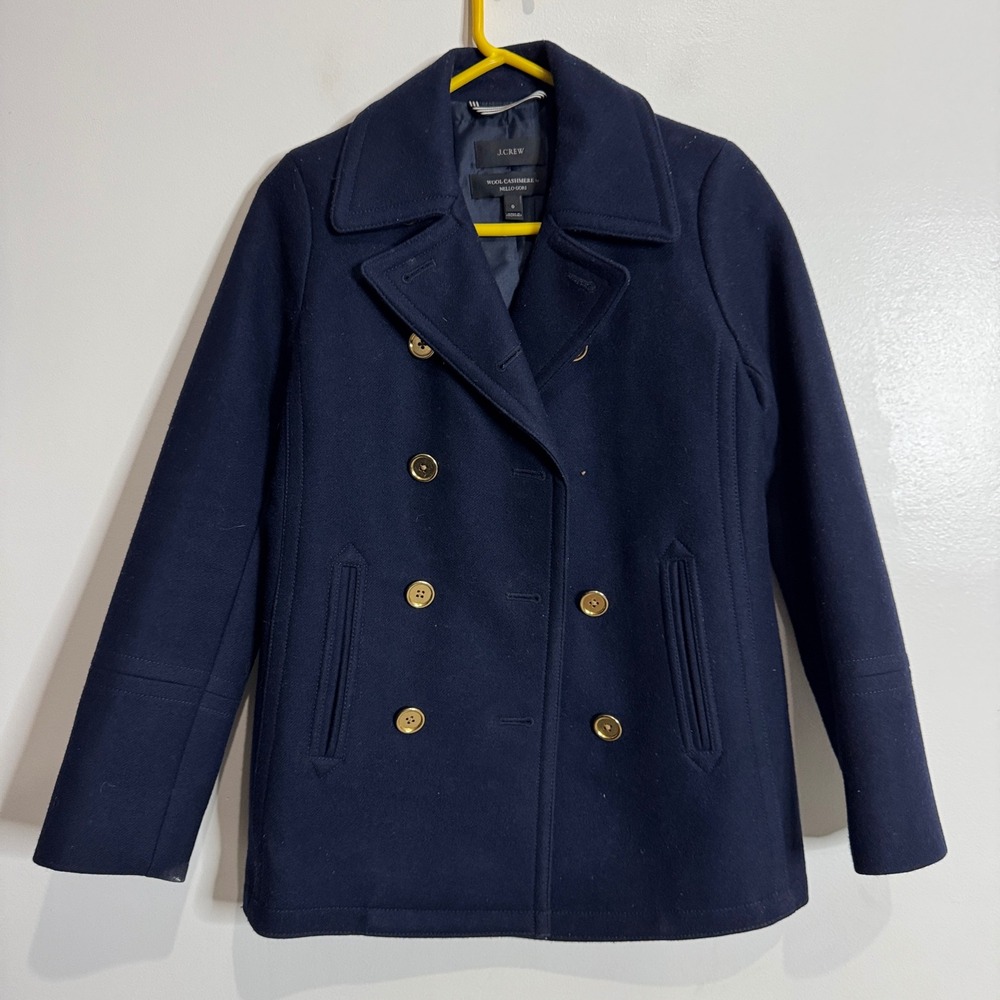 J Crew Wool Cashmere Nello Gori Peacoat Navy Double Breasted Women XS 0